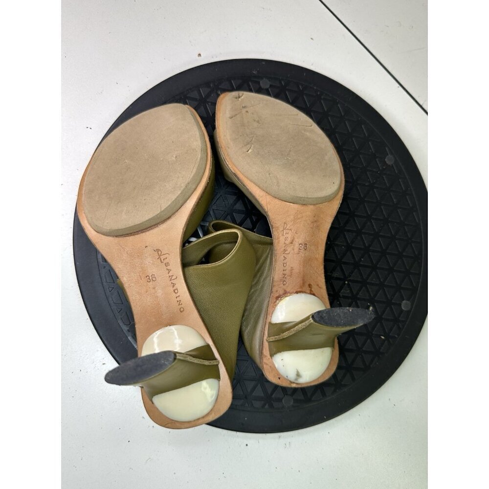 VTG Lisa Nading Green Leather Open Toe Heel Sandals Sz 36 / 6 US - Picture 7 of 12